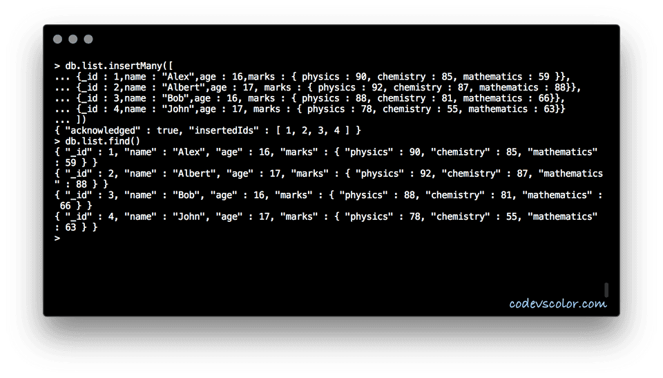 mongo pretty example