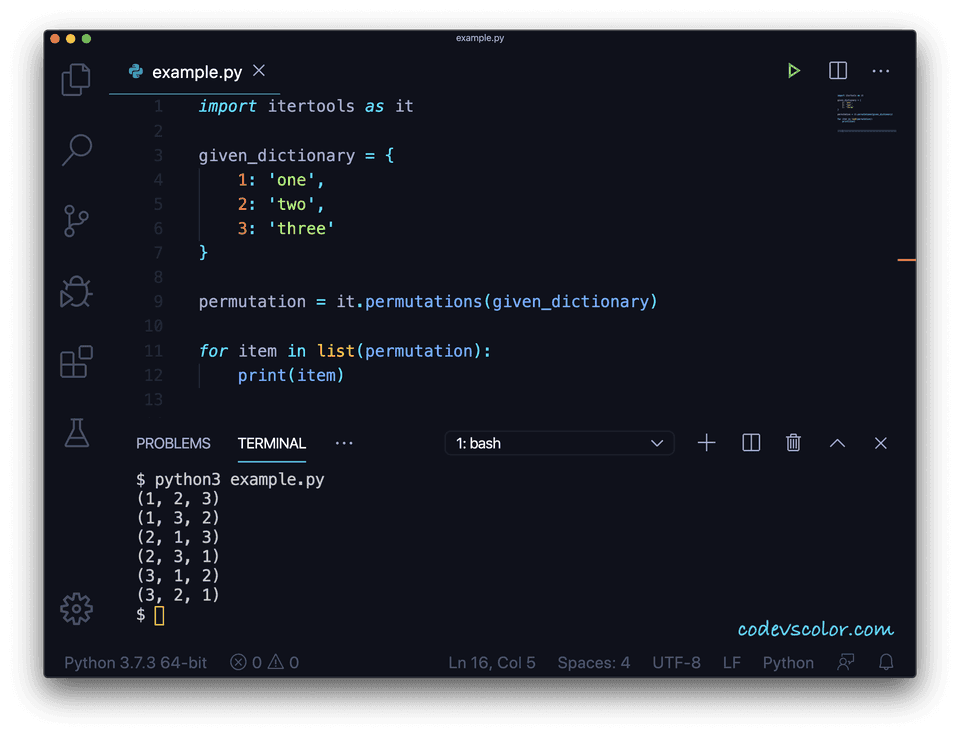 Python permutation dictionary