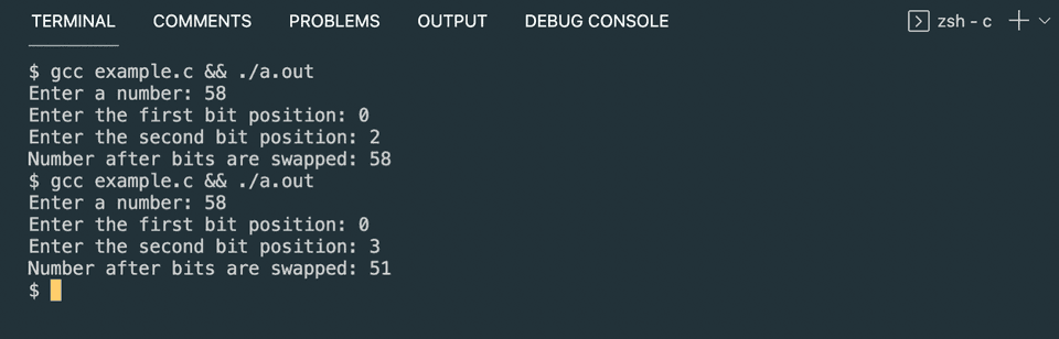 C swap bits example