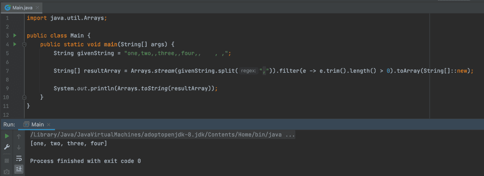 java remove empty while split