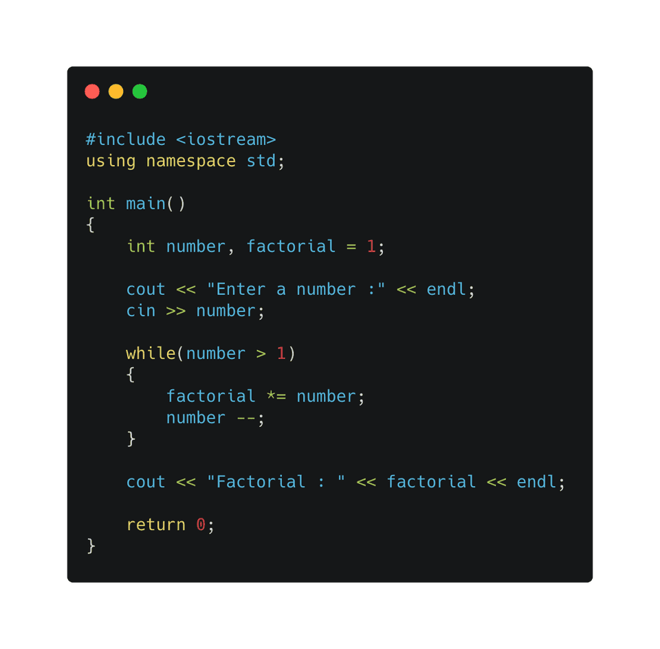 C++ factorial using while loop