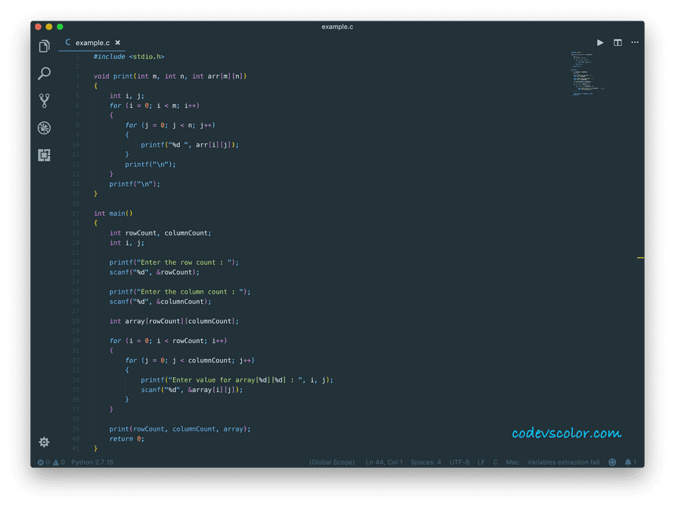 c pass two dimensional array to function