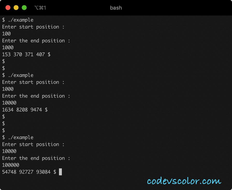 C++ armstrong in range