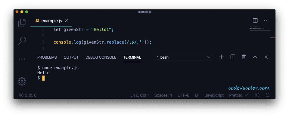 JavaScript remove last string character replace