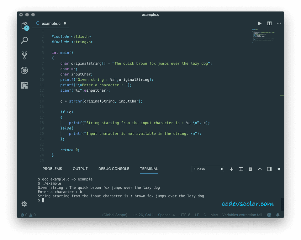 c programming strchr 