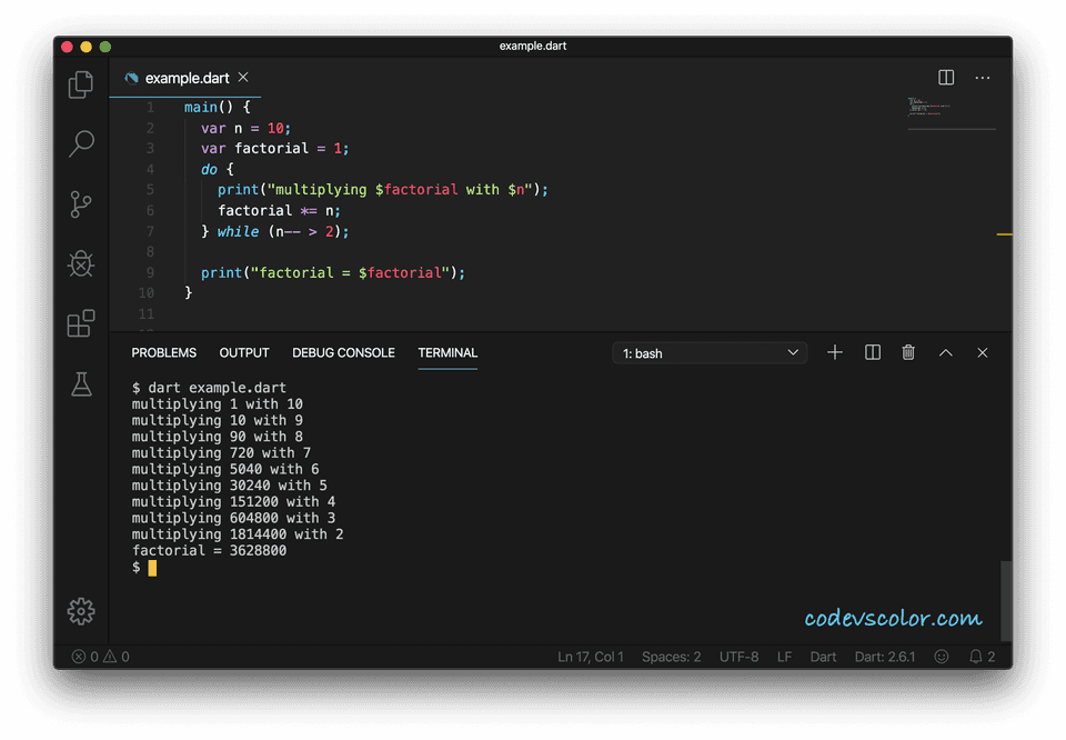 Dart do while factorial