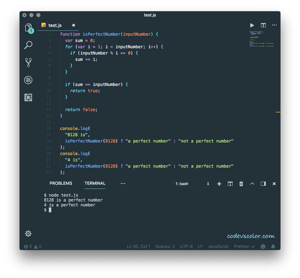 javascript check perfect number