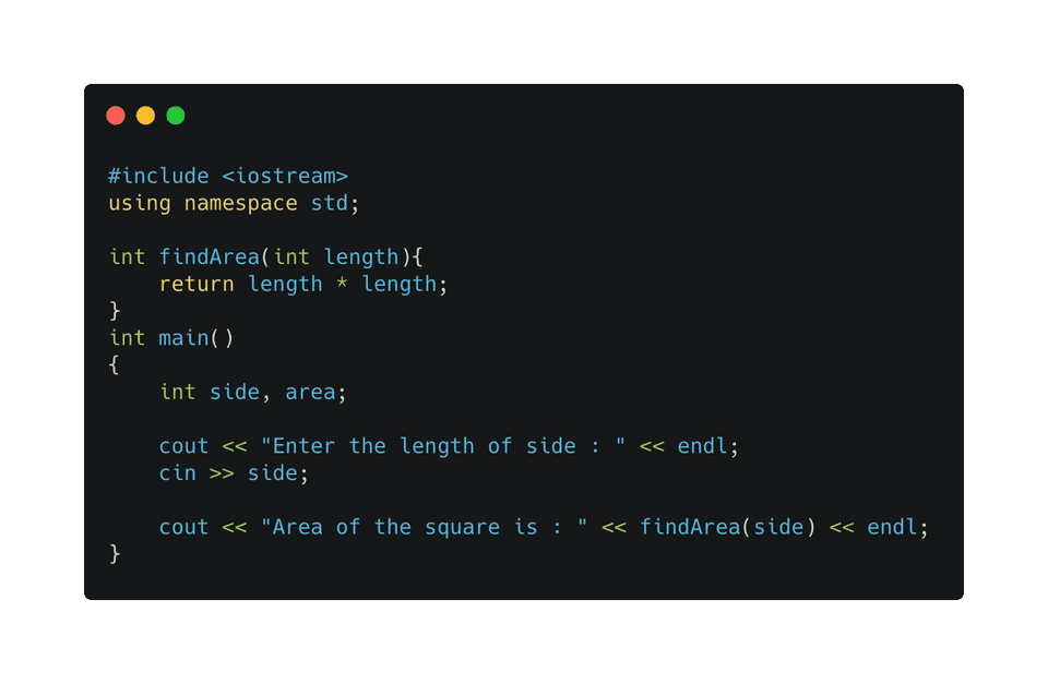 C++ program to find the area of a square using a function