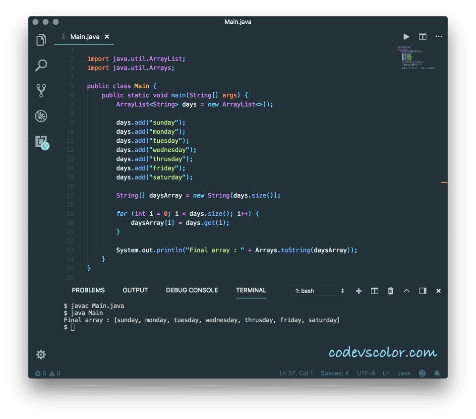 ArrayList to an array in Java