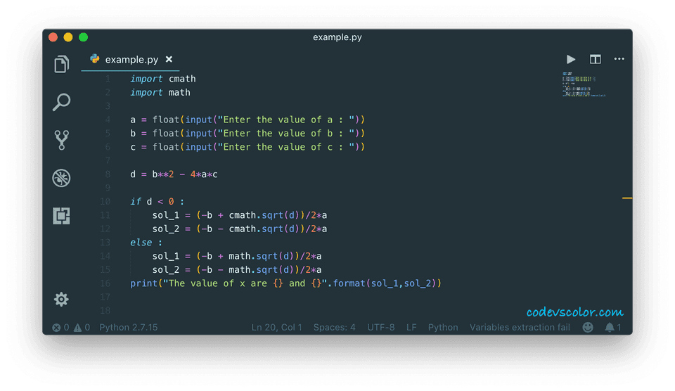 python program to solve quadratic equation