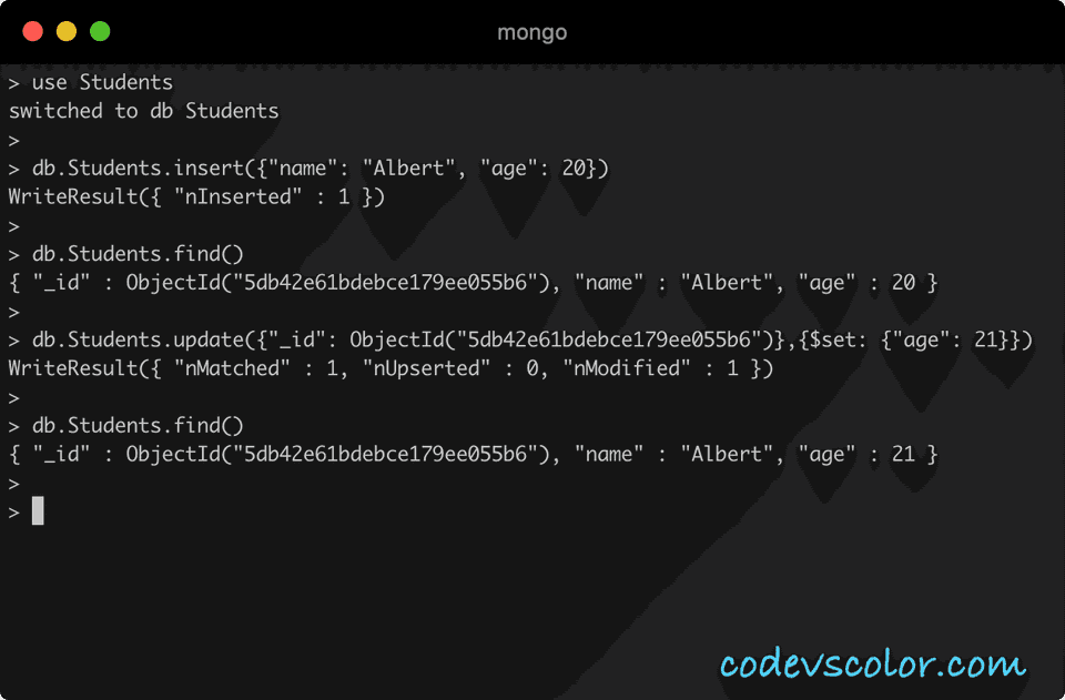 MongoDB update one document
