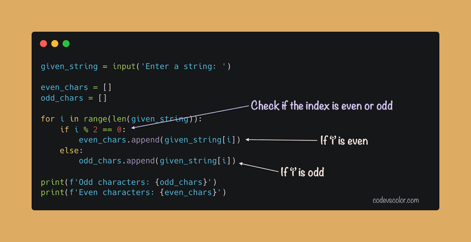 Python example print even odd index characters of a string