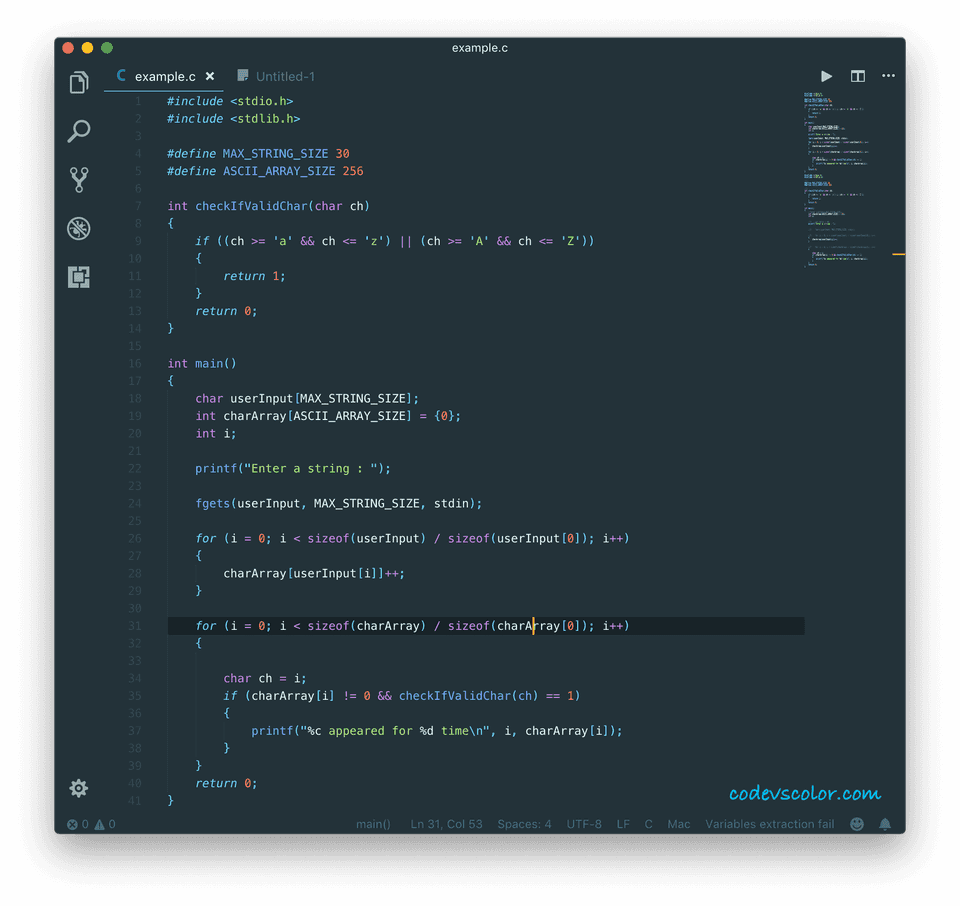 c print frequency letter in word