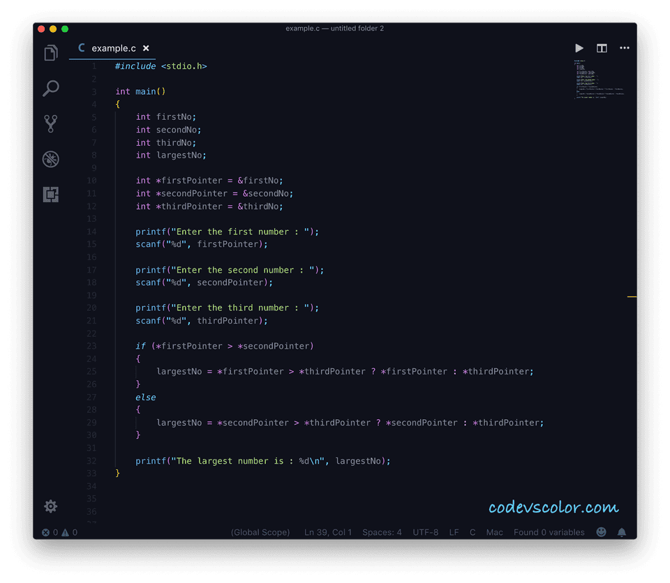 C pointer example to find largest number