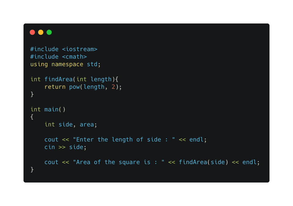 C++ program to find the area of a square using pow