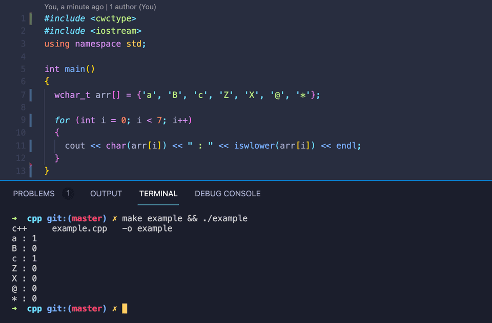 C++ iswlower example