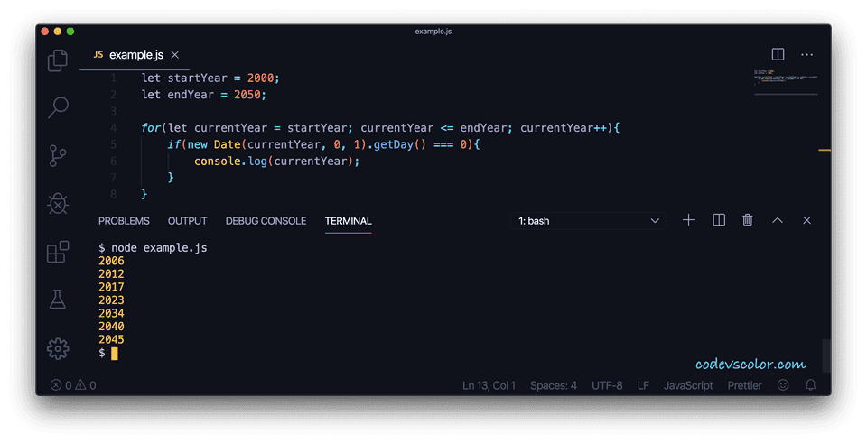 JavaScript first january sunday