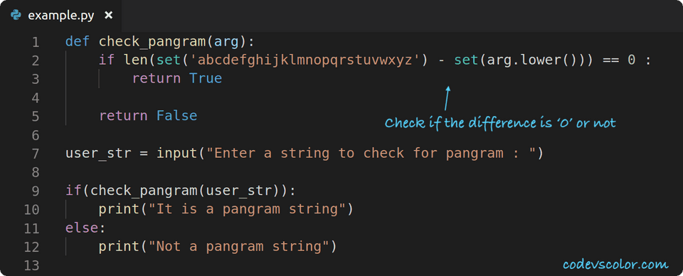 python check pangram string