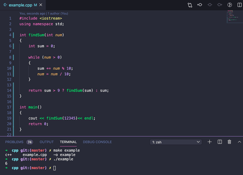 c++ sum of digits of numbers until one digit is found