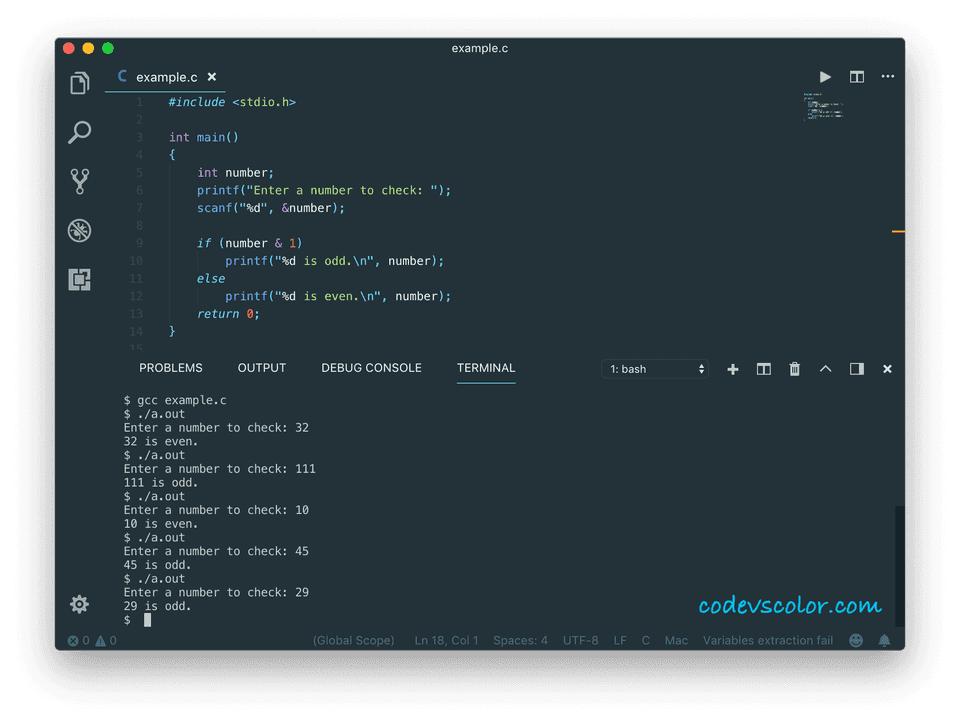 c check even or odd using bitwise operator