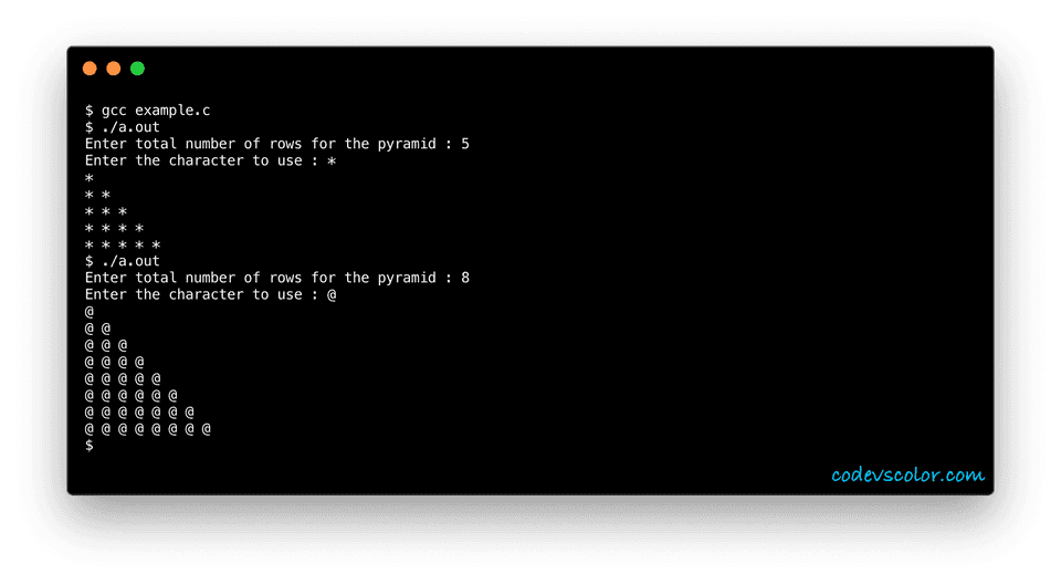 c print half pyramid triangle example