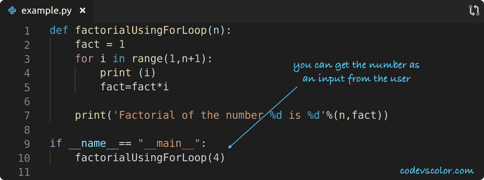 python factorial using for loop