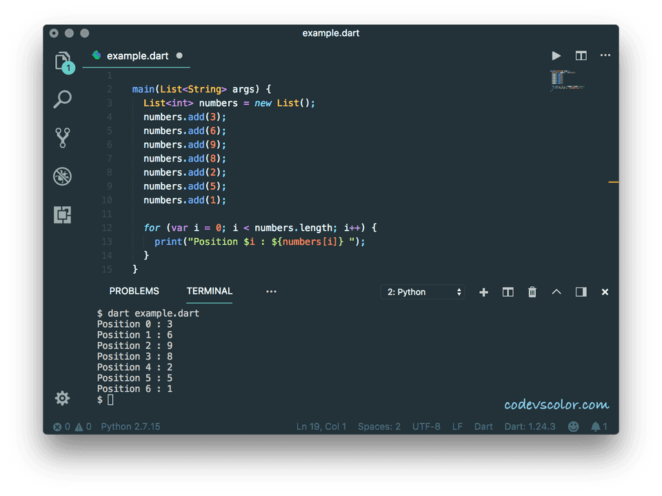 iterate dart list for loop