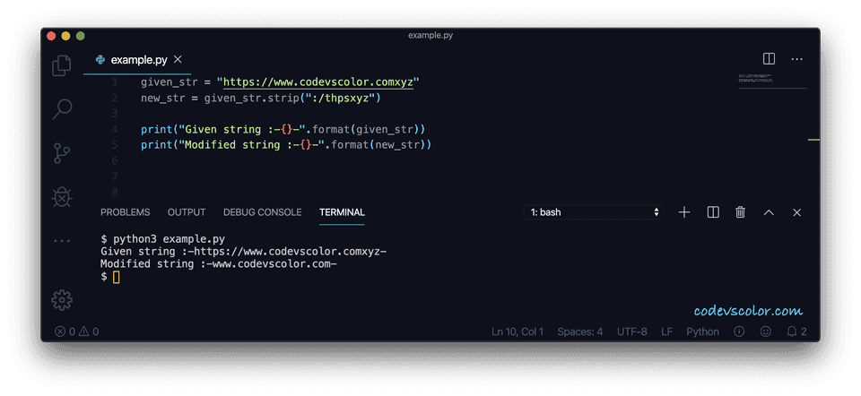 Python strip with chars