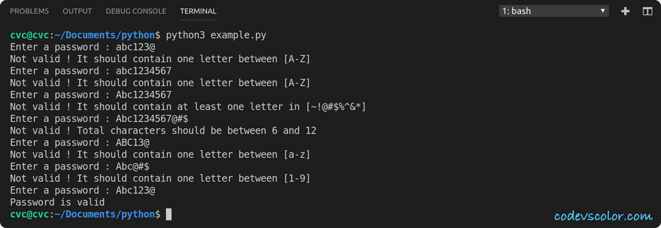 python example validate password