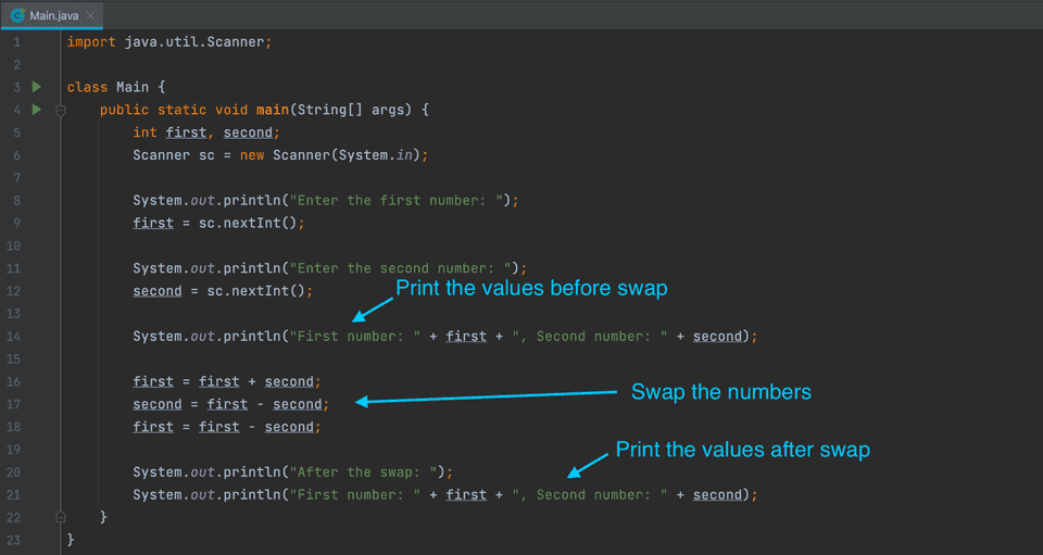 Java swap nos without third number