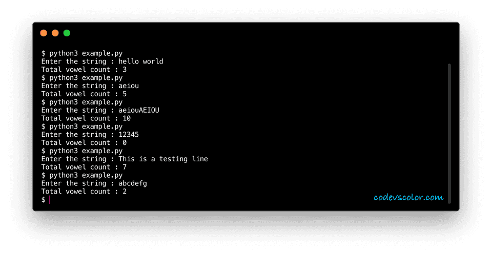 python calculate vowels in a string