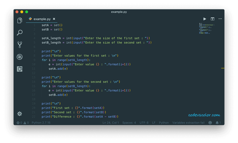 python find set difference