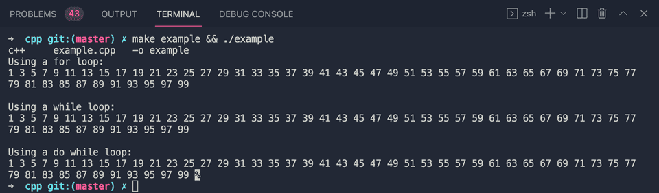 C++ print odd numbers 1 to 100