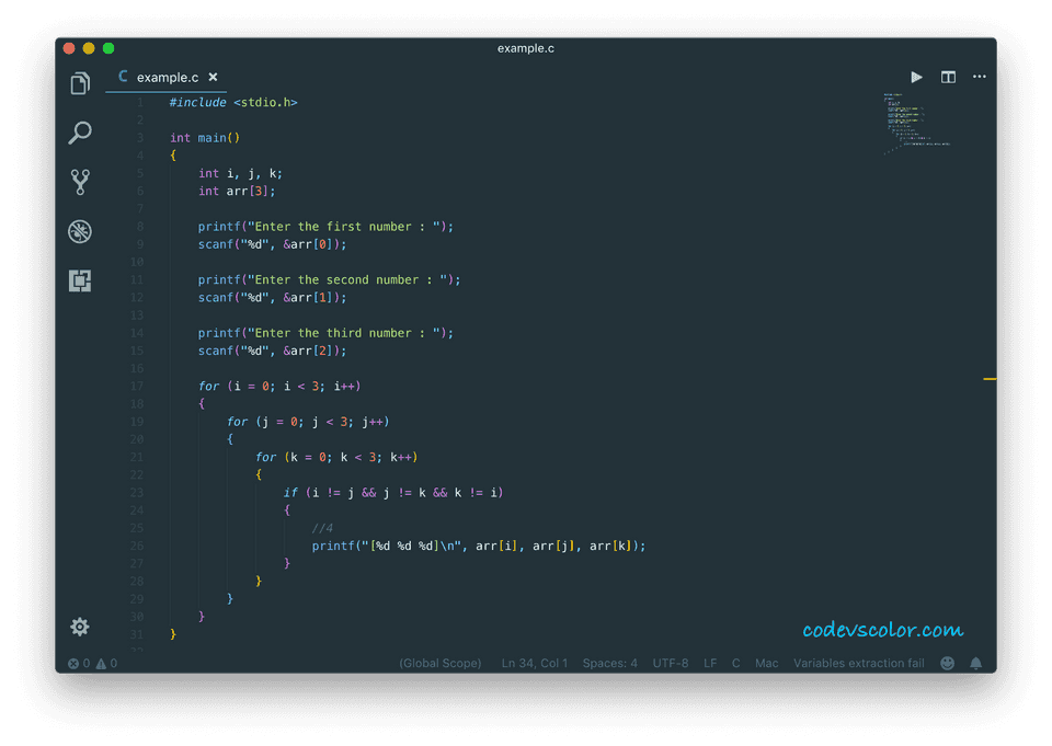 C program find combination three numbers