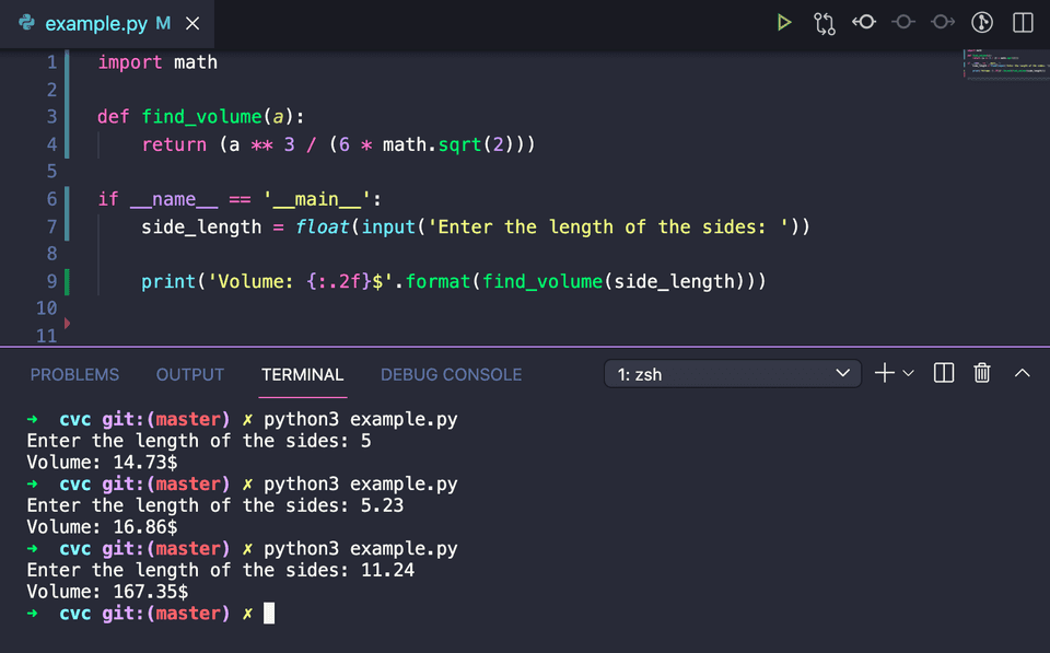 python example to find the area of a tetrahedron