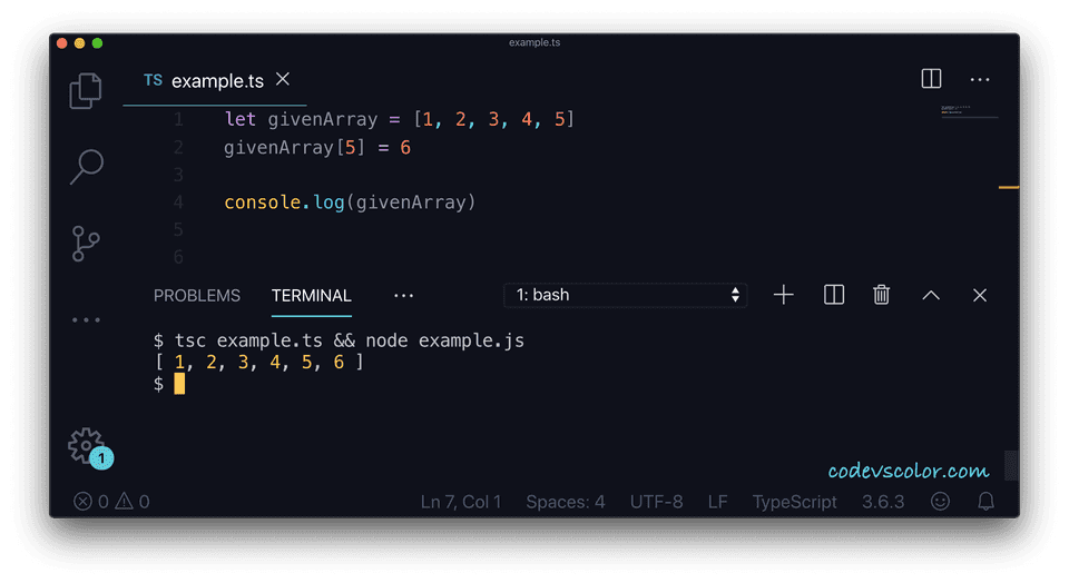 TypeScript array add elements index