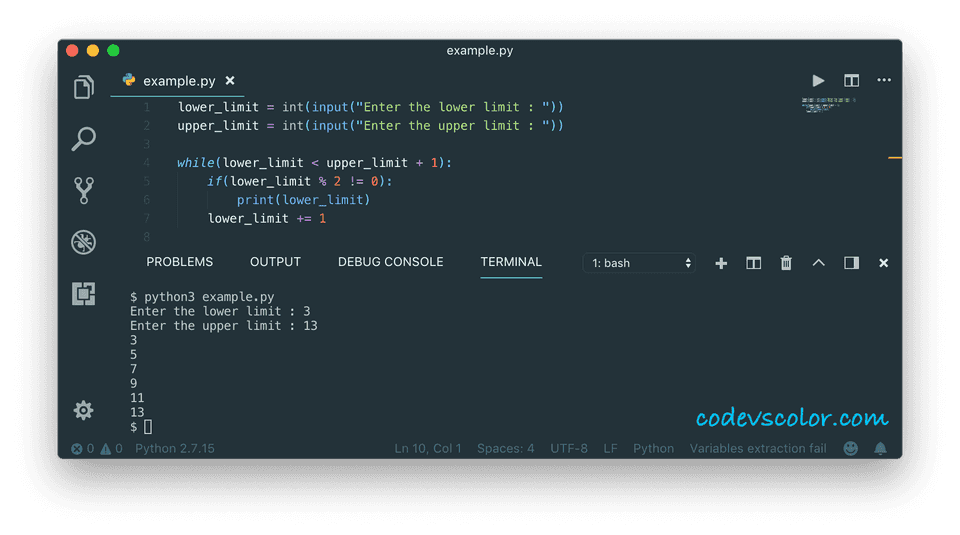 python print odd numbers in range