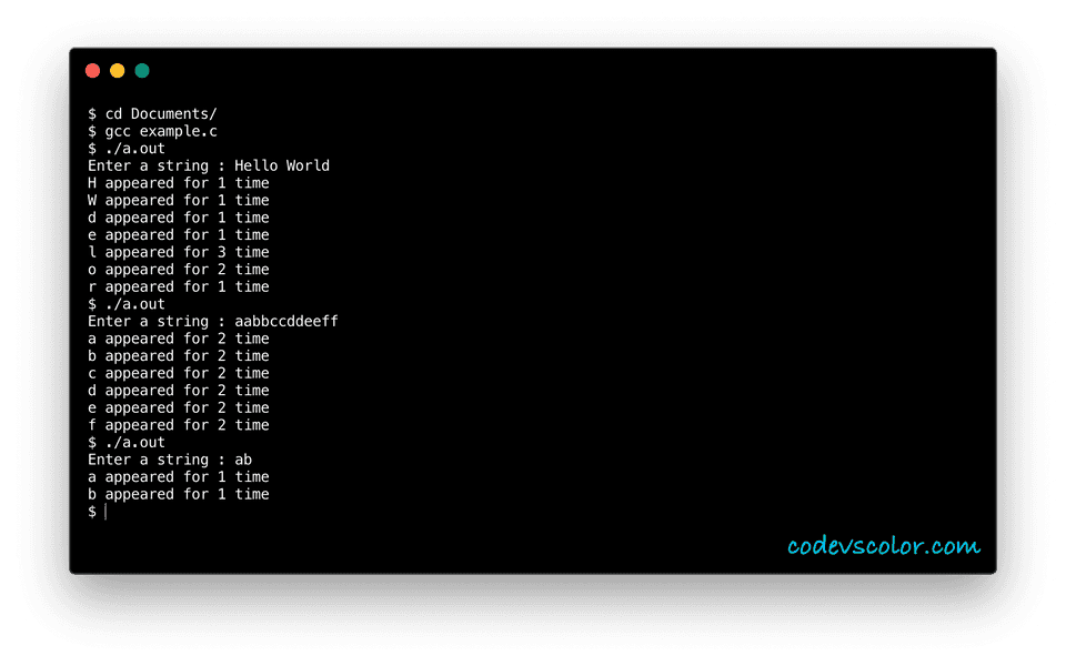 c print frequency letter in word
