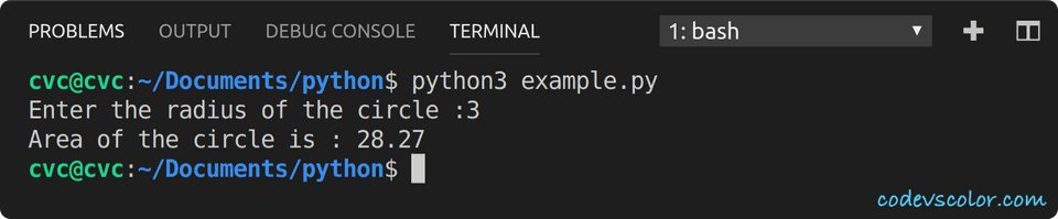 pythn find circle area using math module