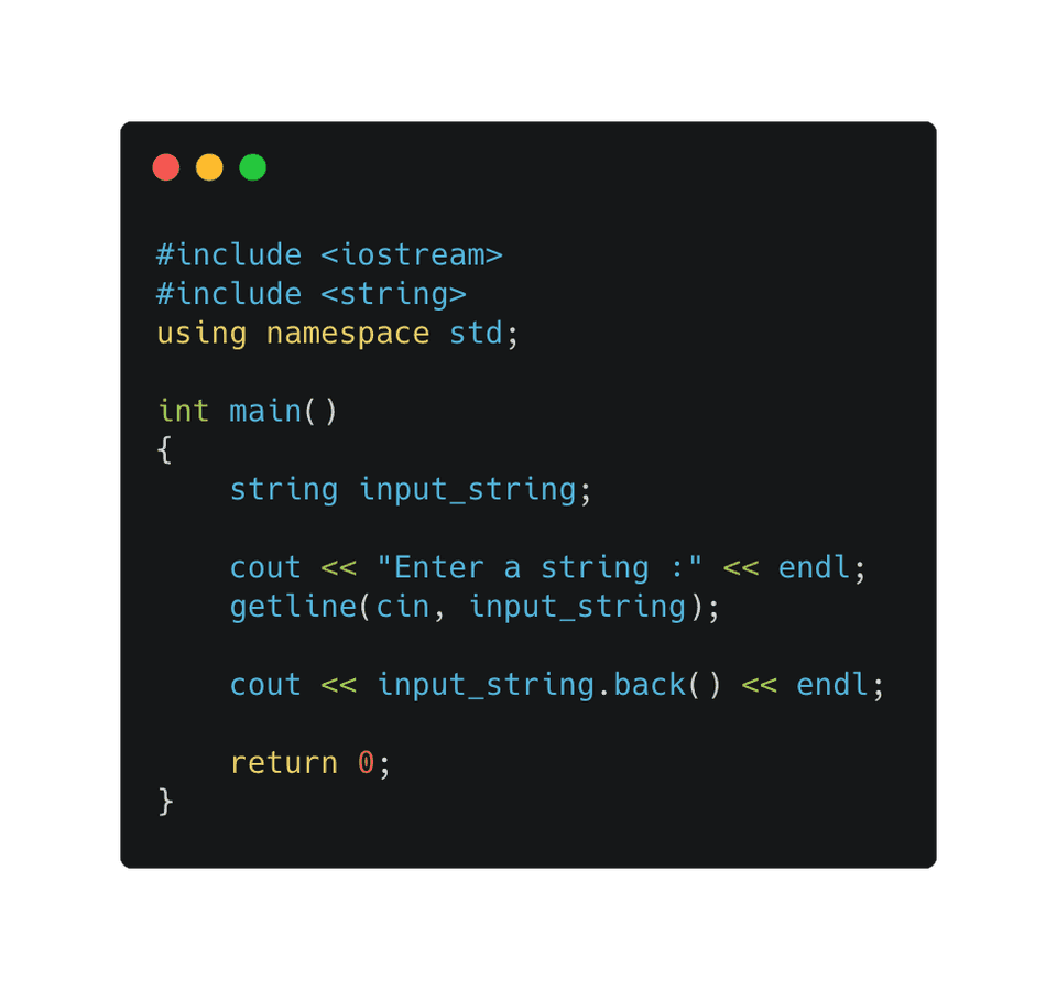 C++ find last string character using back()