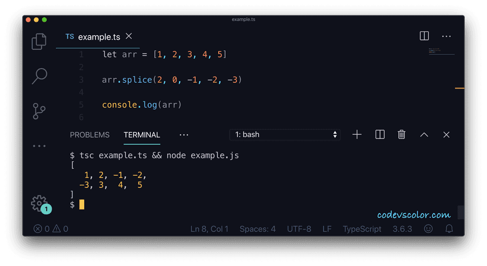 TypeScript array add elements splice