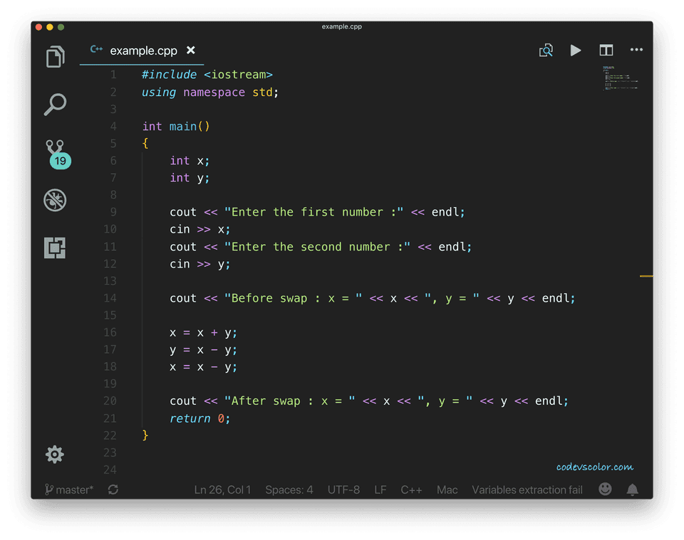 C++ swap two numbers without using third