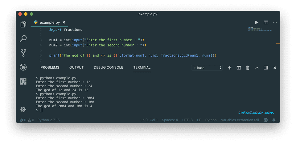 python program to find the gcd of numbers using fractions