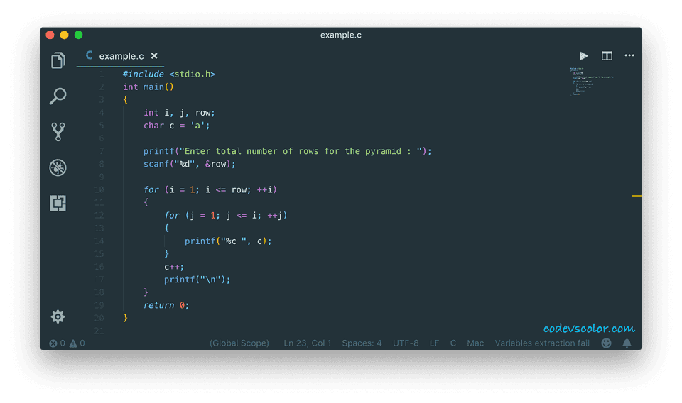c half pyramid different character each line