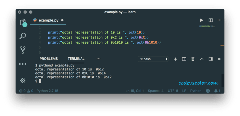 python oct() method example