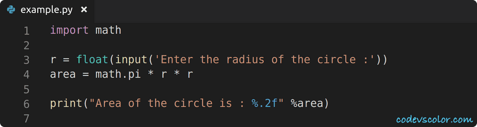 python find circle area using math module example