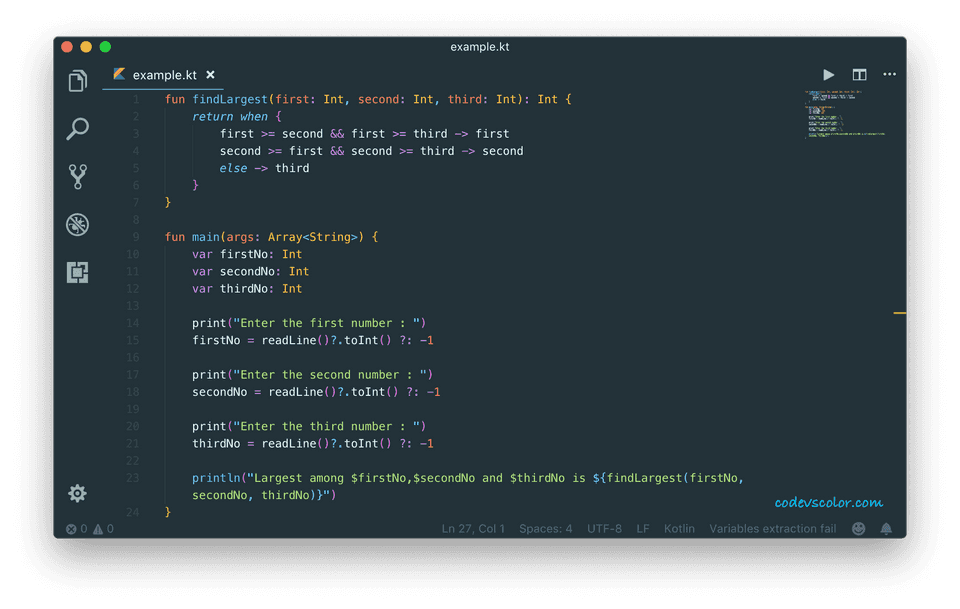 kotlin find largest among three numbers