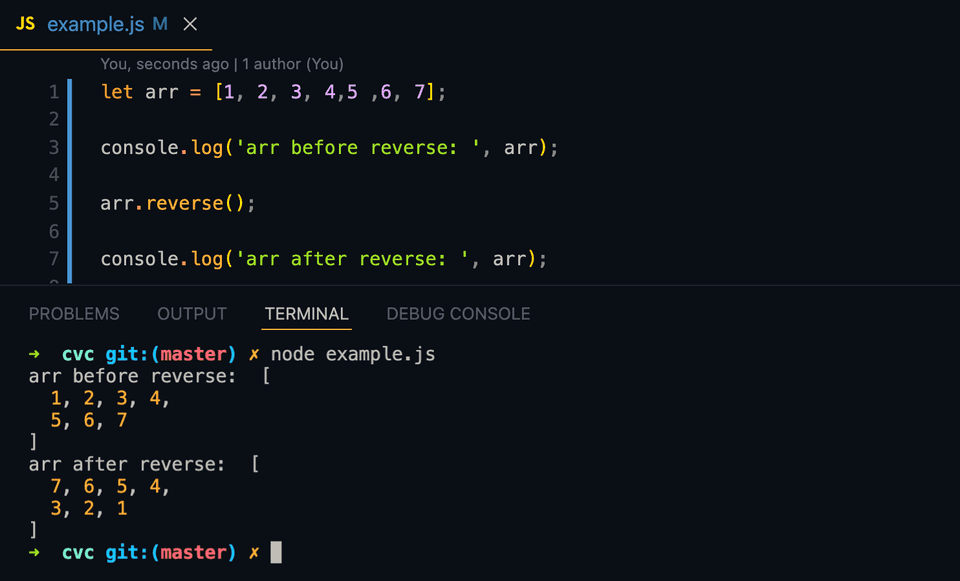 JavaScript array reverse