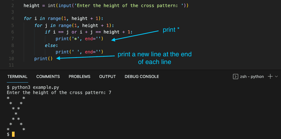 Python print cross pattern