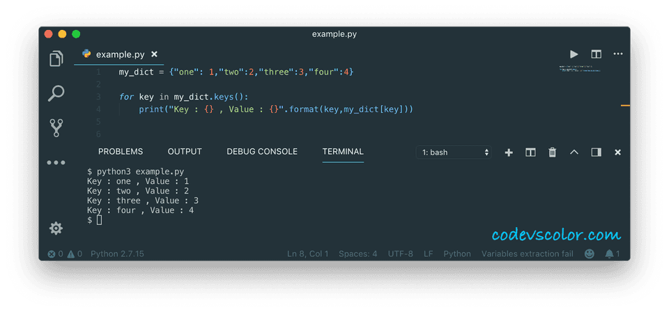 python print dictionary iterating keys